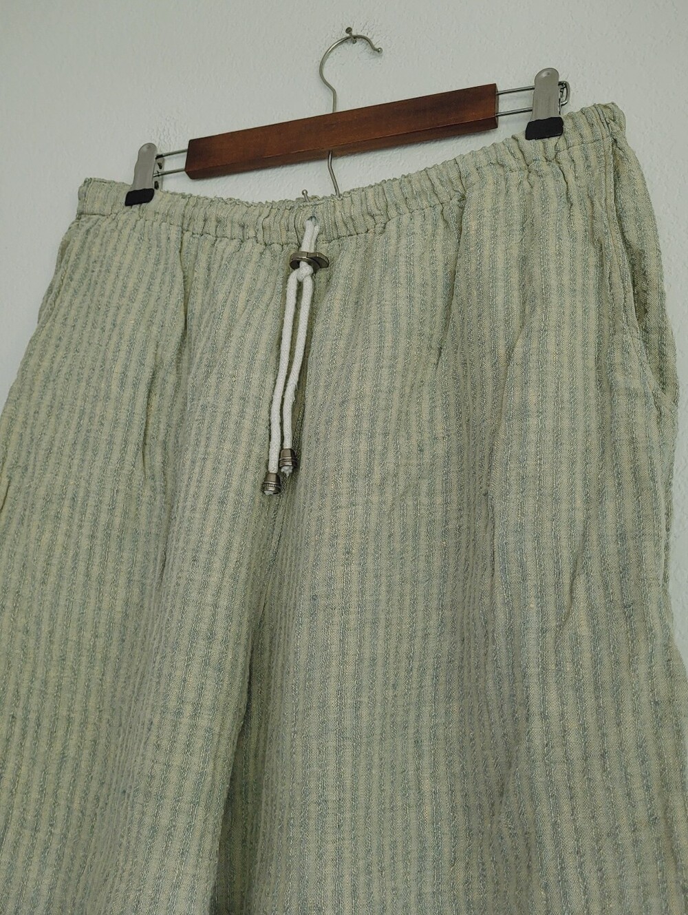 FLAX Jeanne Engelhart Linen Pants Large Sage Stripe Wide Leg Lagenlook - Picture 2 of 10